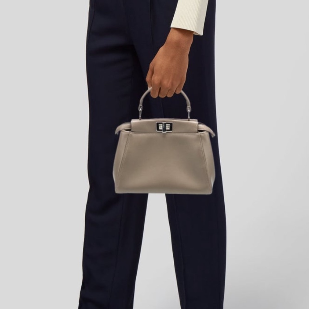 Fendi Mini Calfskin Peekaboo Neutral Handbag with Strap